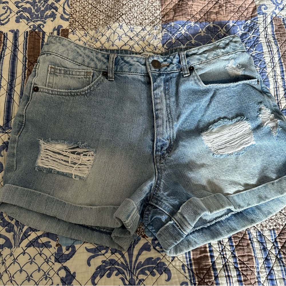 Forever 21 Light Blue Distressed Jean Shorts